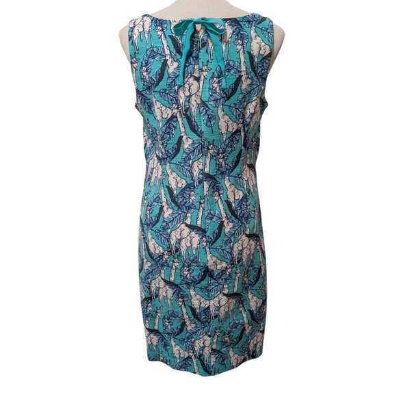 Talbots Womens Size 6 Teal Blue Giraffe Print Tie Back Sleeveless Sheath Dress - Picture 4 of 8